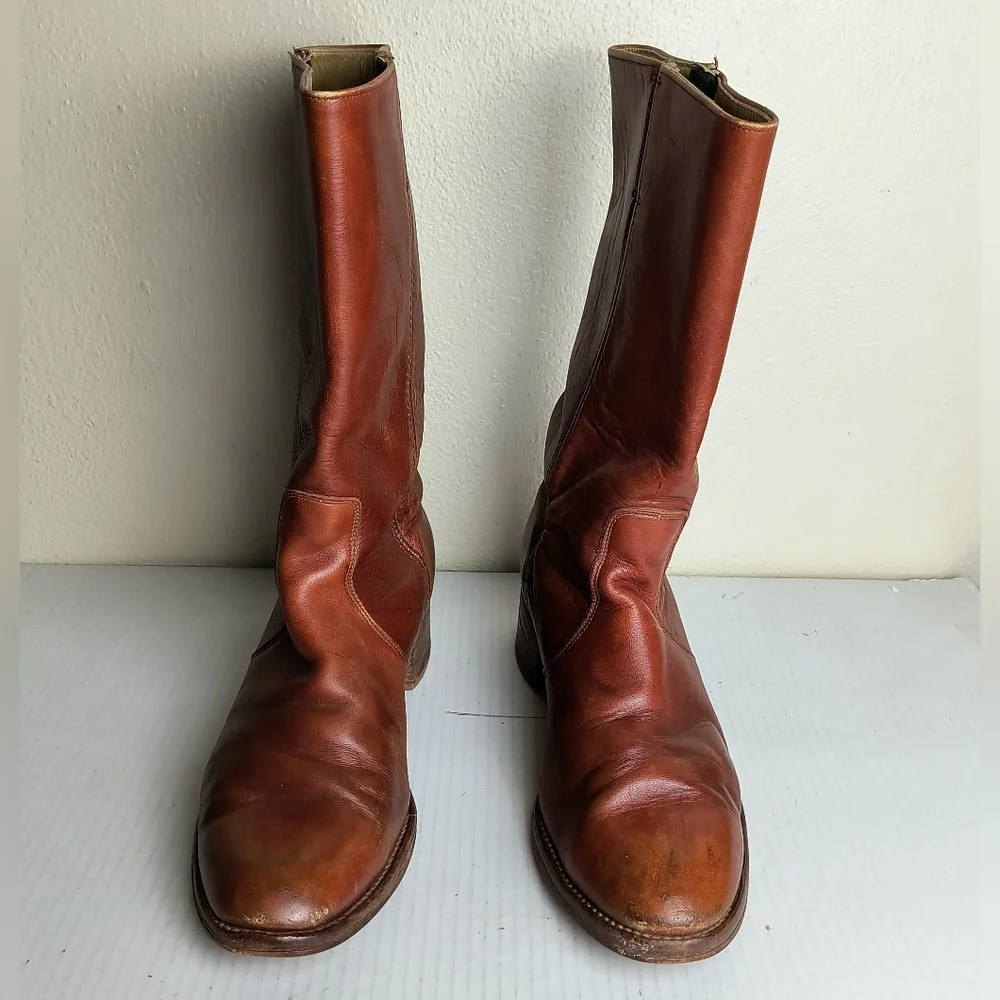 Frye VTG 1970 Men's Brown Leather Mid-Calf Boots Size 10D Vintage Made in USA